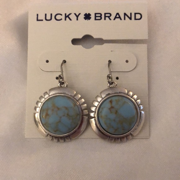 Lucky Brand Silver Tone Coin Drop Earrings Turquoise Accents NWT - Picture 8 of 11